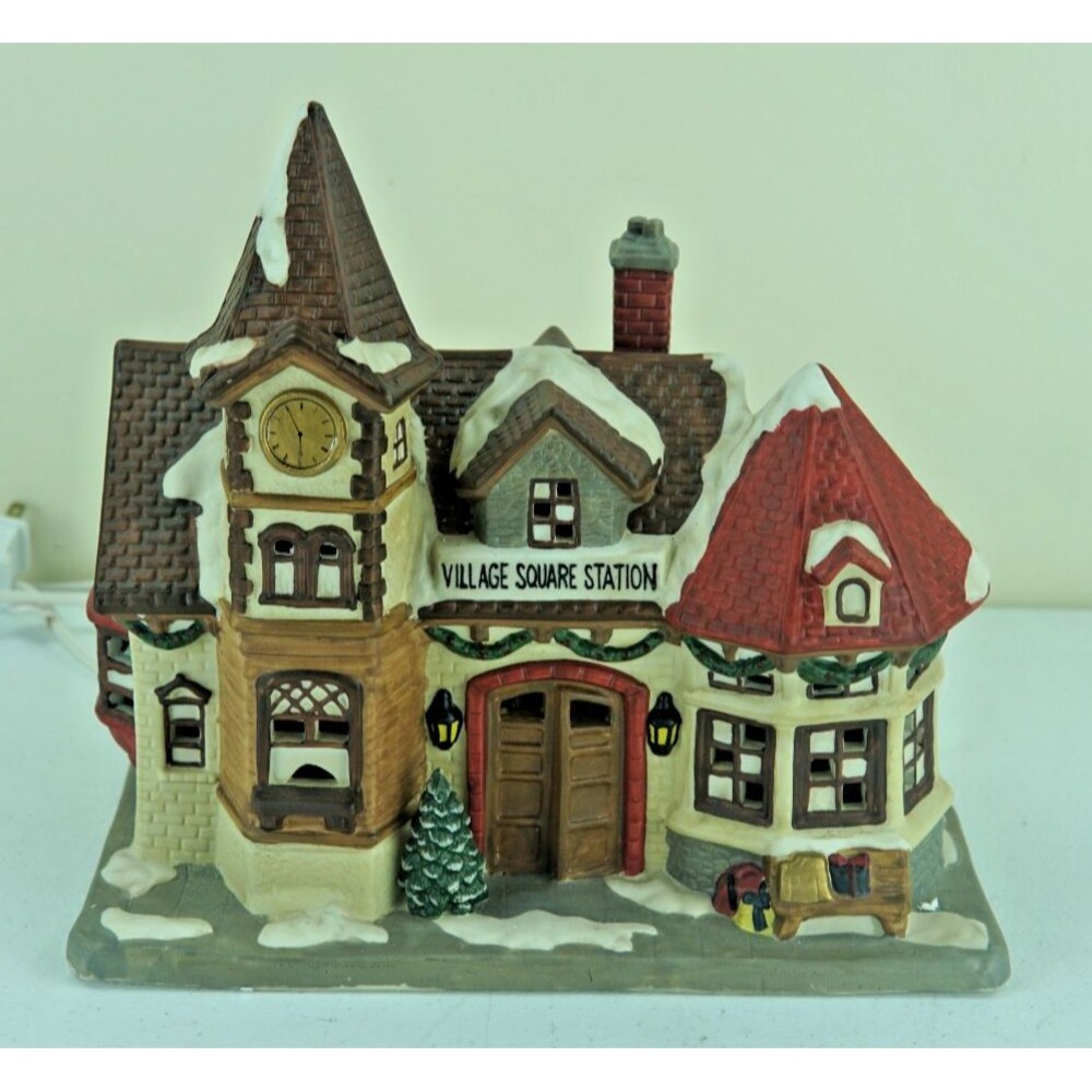 Mervyn's 1996 Village Square Lighted Train Station Porcelain Still In Box